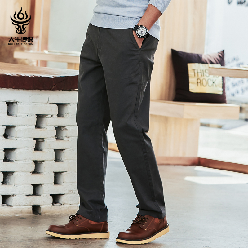大牛传说春秋款宽松直筒弹力休闲裤男商务大码西裤加绒加厚长裤子