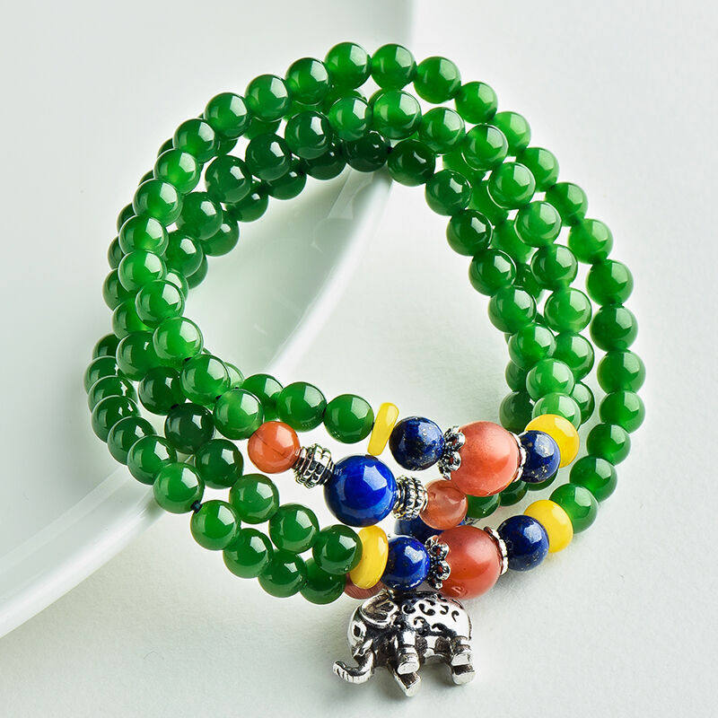 玉手手链新款和田男女女款菠菜佛珠玉石妈妈佛珠