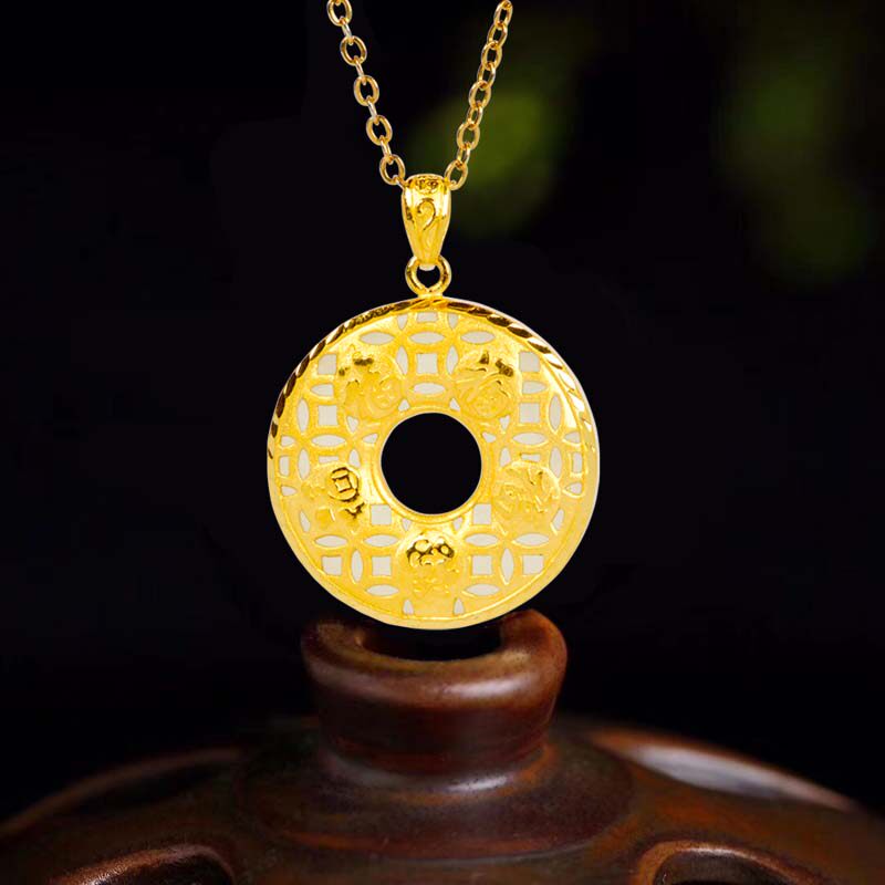 金年喜珠宝黄金和田吊坠足金项坠五福福临门平安扣项坠