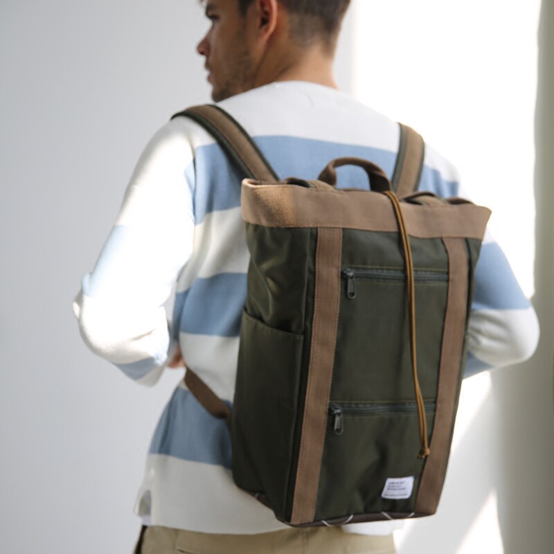 julesetjim祖与占军绿抽绳复古双肩包手提侧拉双肩背包