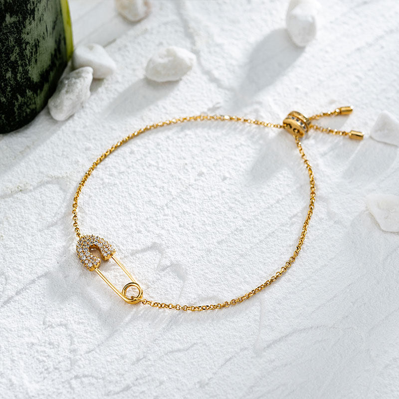 apmmonaco新款金色别针晶钻纯银手链ab4094oxyab4094ox手链