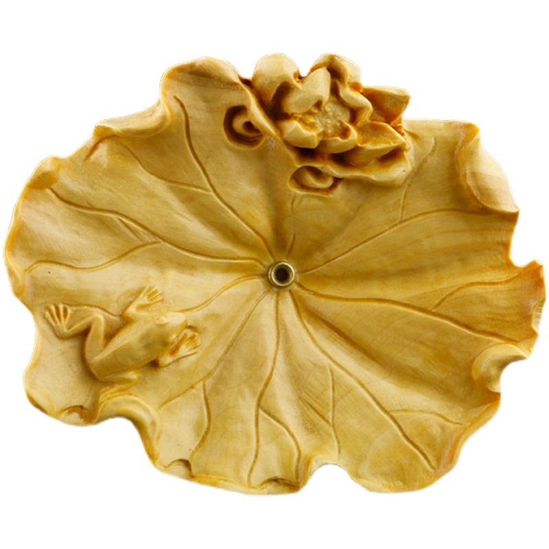 创意艺品香荷叶摆件香托香座用品雕刻工艺品新中式木雕