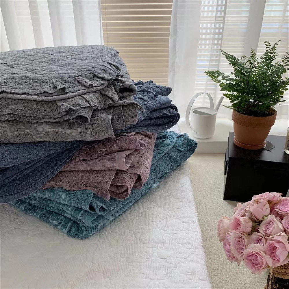 有氧韩国正品提花华夫格洛丽塔加棉呼吸床盖四件床盖