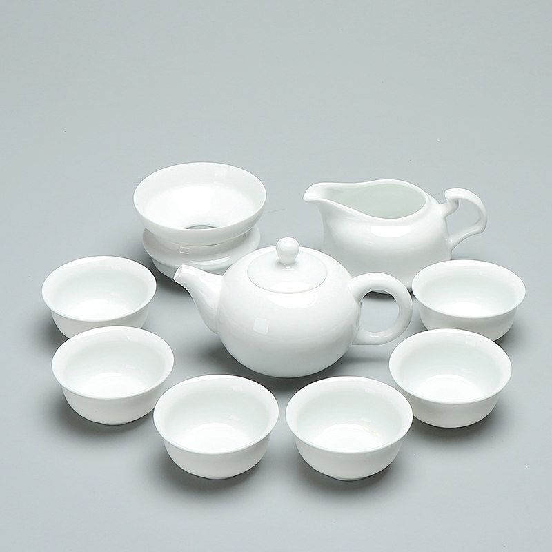 德化白瓷功夫茶具套装整套手工白瓷泡茶盖碗茶壶品茗茶杯陶瓷家用