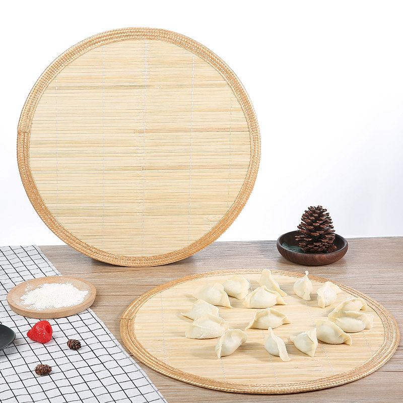 方形双面天然竹饺子帘圆形水饺垫放饺子托盘盖垫家用地锅盖馒头盘