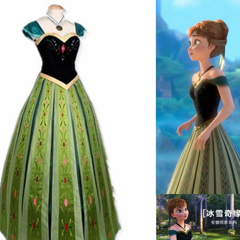 女装舞台安娜公主冰雪奇缘绿色刺绣短绒大人长裙服饰