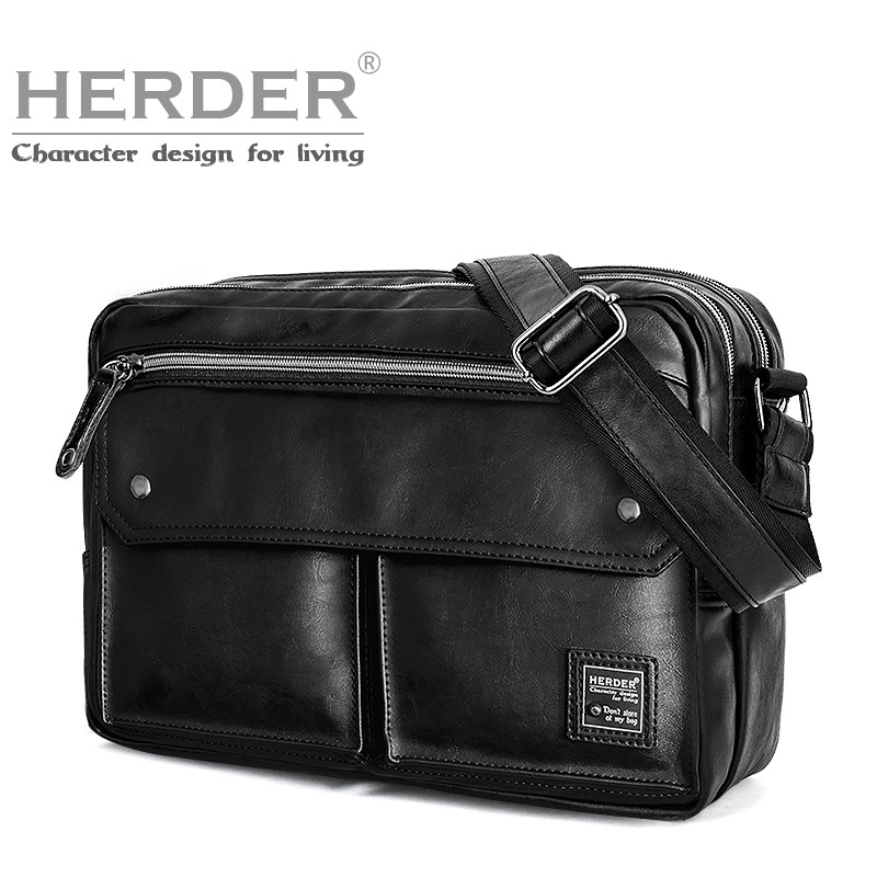 herder/赫登尔潮牌单肩包男休闲男士包包韩版学生斜挎包横款潮