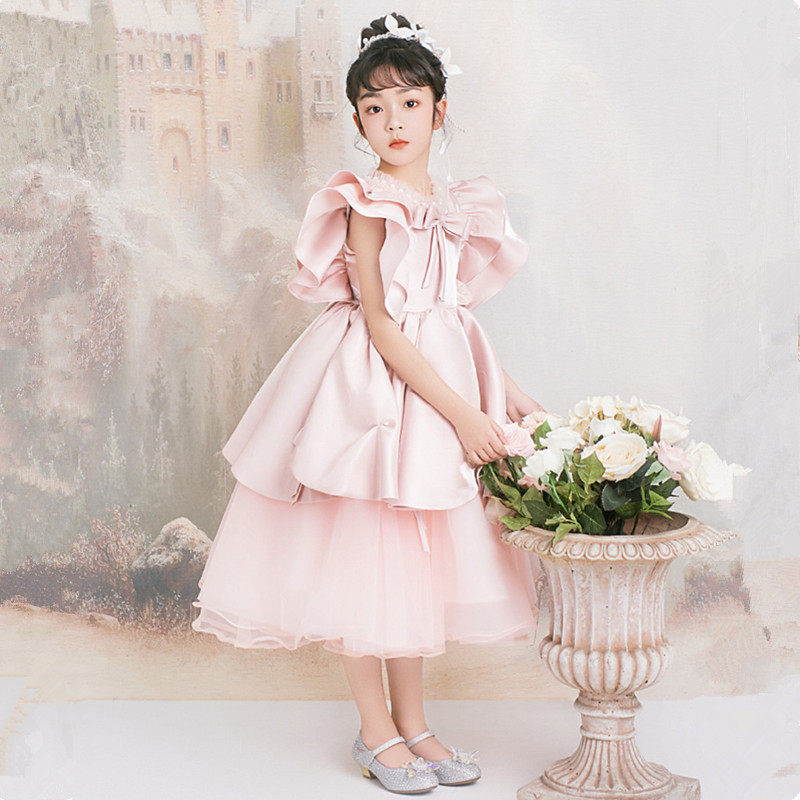 女儿童八岁生日宴会豪华礼服小孩子影楼拍摄走秀红地毯钢琴公主裙