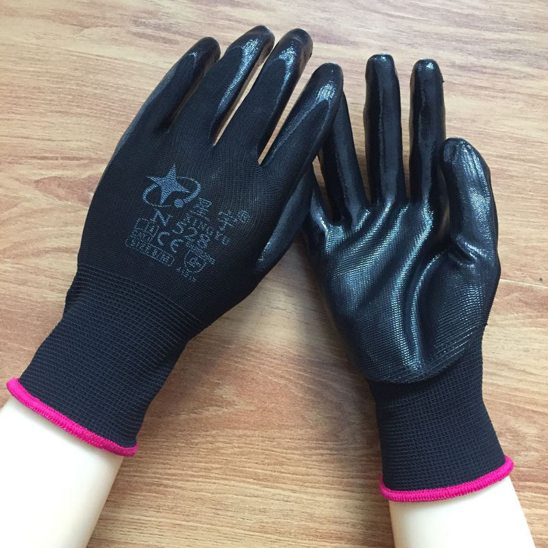 正品星宇手套n528黑色灰男丁腈防水耐磨加厚耐用防油耐油劳保手套