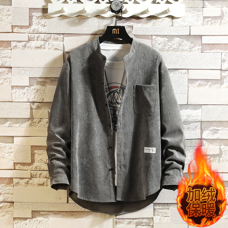 冬季保暖灯芯绒衬衫男士长袖春秋季外套加绒衬衣男装上衣潮流大码