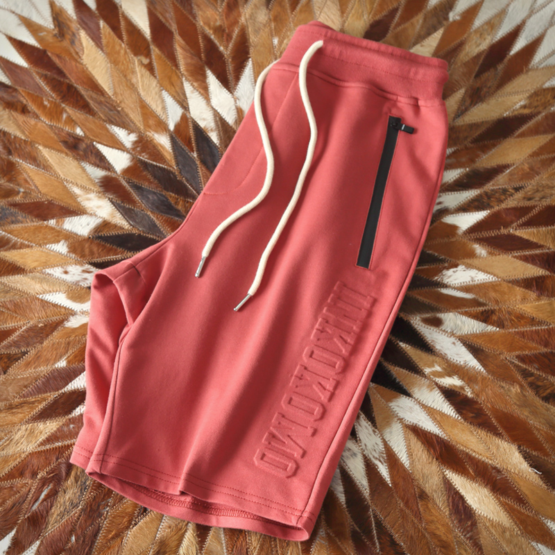 立体印花短裤男夏季纯色毛圈休闲运动松紧腰卫裤潮男士五分裤