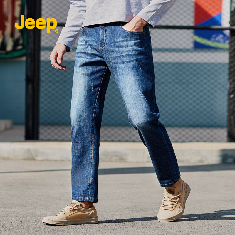 jeep吉普男装旗舰春季休闲裤子棉质微男士中腰牛仔裤