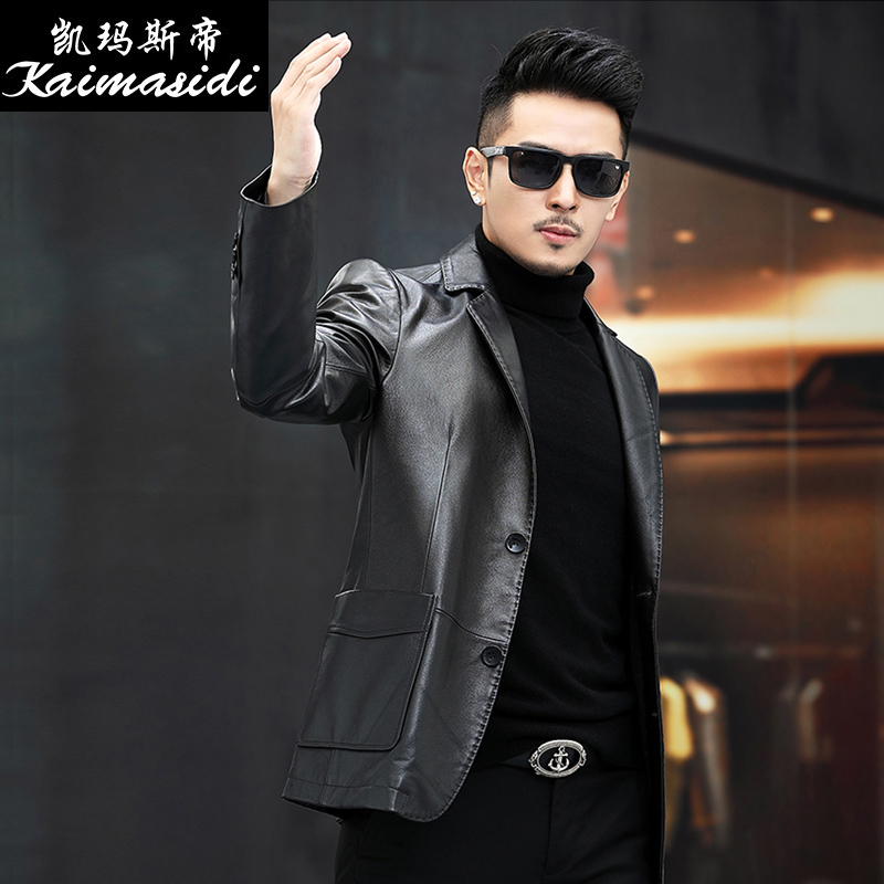 高端新款头层牛皮男士修身皮西装夹克外套海宁真皮皮衣休闲西服潮