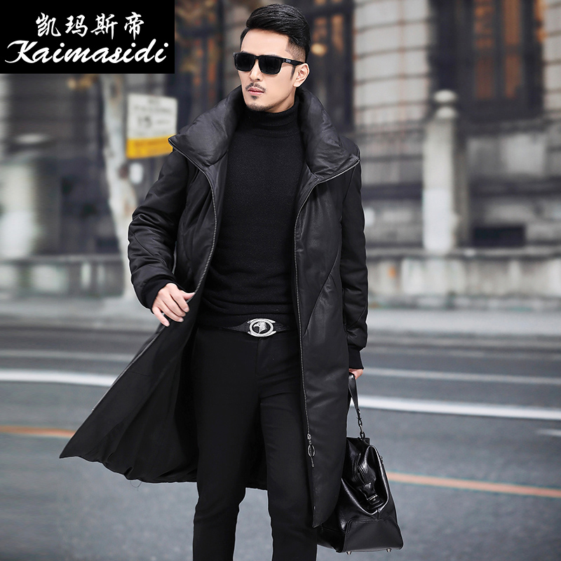 新款过膝男士真皮羽绒服加厚冬季皮衣中长款大衣海宁绵羊皮外套男