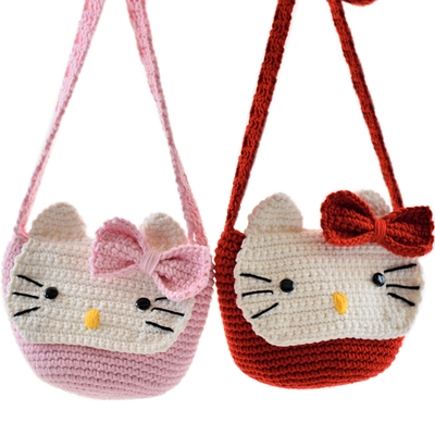 kt猫屁屁包手工编织包包斜挎包钩针毛线diy手工材料包毛线玩偶