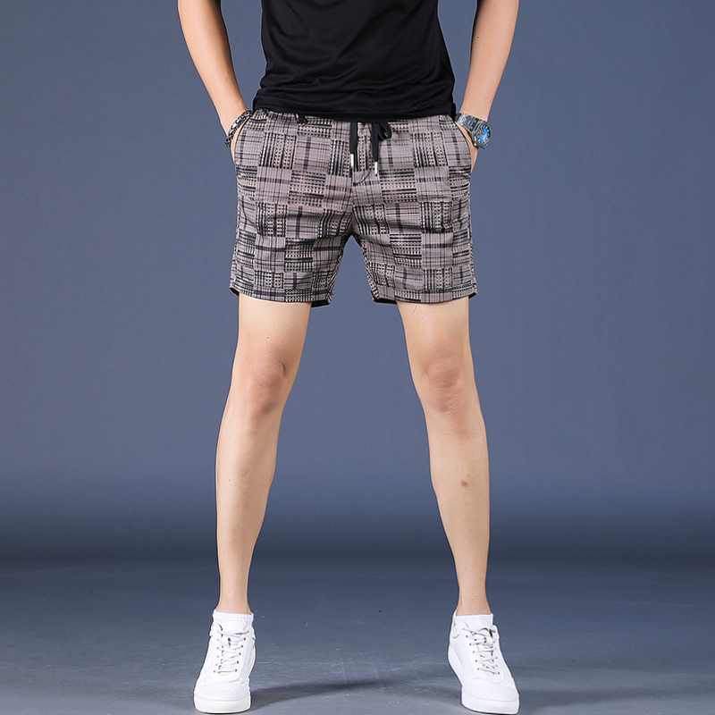 2022新款三分短裤韩版潮流格纹男士原创时尚男装外穿夏天薄休闲裤