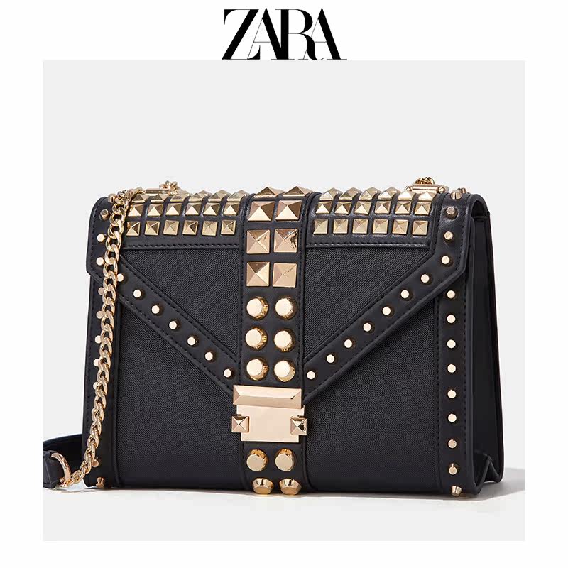 zara女包香港代购高级质感柳钉链条包奢侈品2021新款潮时尚单肩包