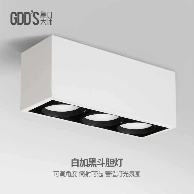 gdds三头明装斗胆灯长盒子格栅射灯led筒灯筒灯