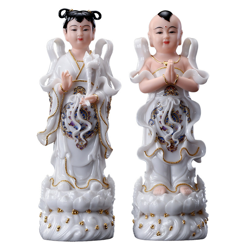 佛像圆通佛具金童玉女善才童子龙女汉白玉观音菩萨摆件