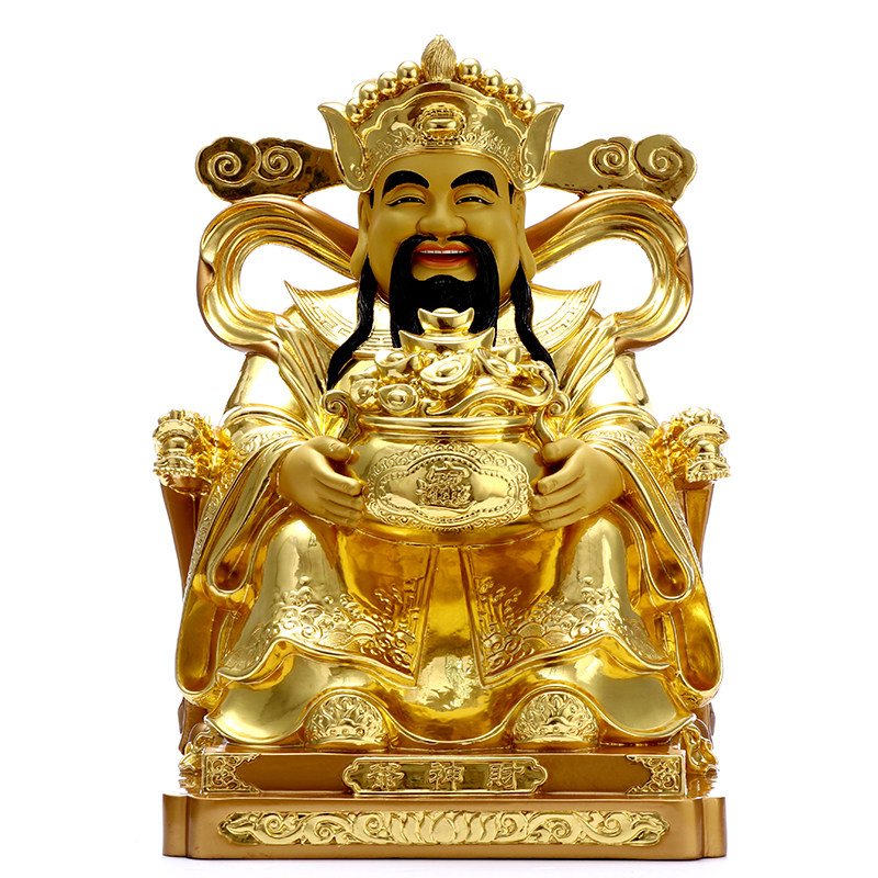 财神爷佛像家用纯铜贴金金文神像店铺开业乔迁摆件
