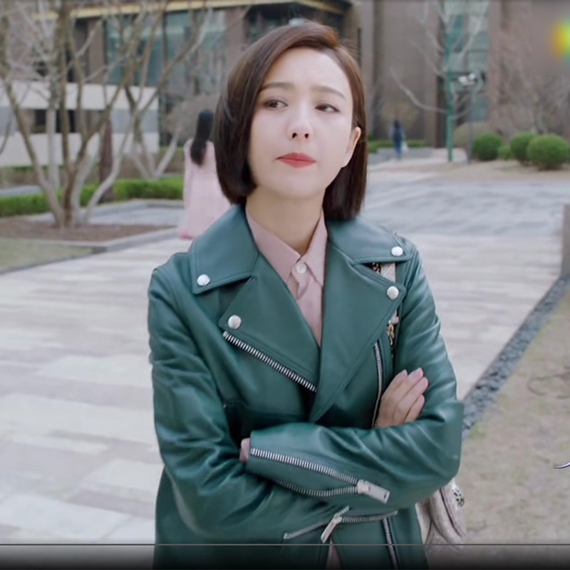 luluins爱的厘米雨晴佟丽明星同款衣服短款夹克皮衣