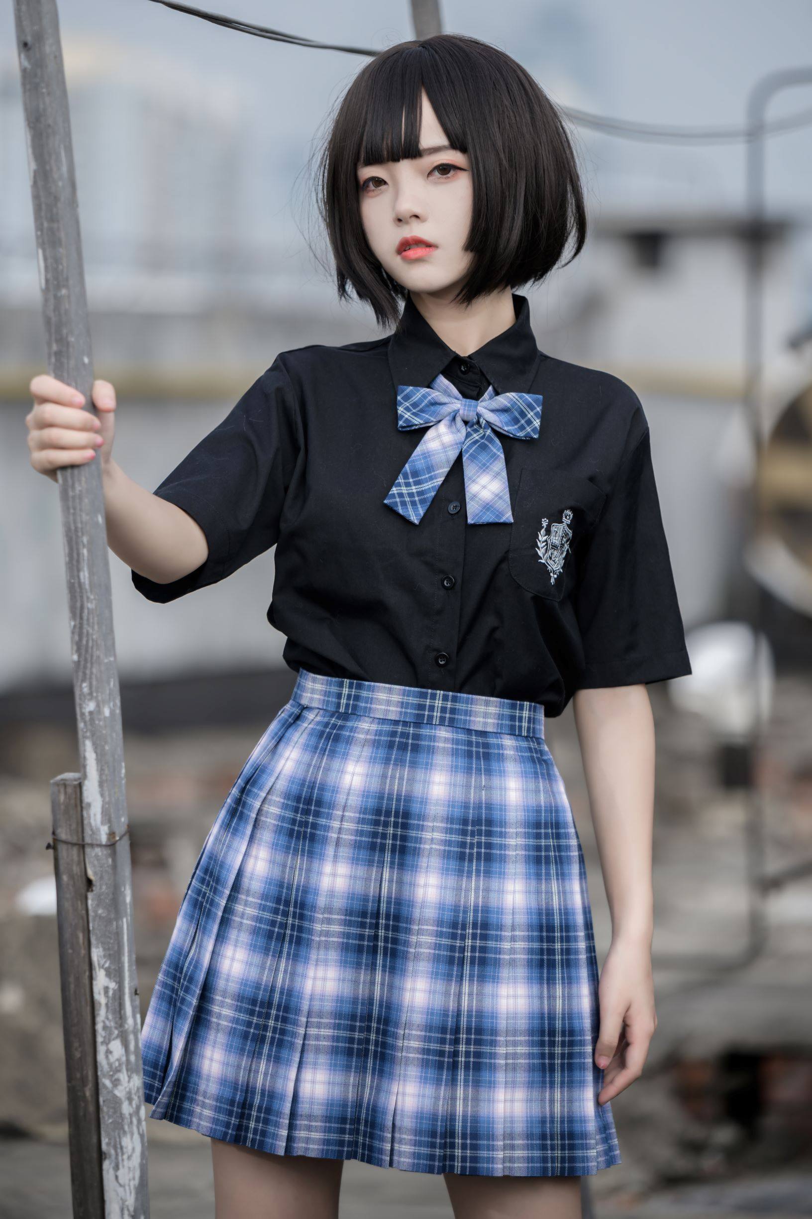 啾羽阁星际警察正版jk制服春秋蓝色色格短裙jk