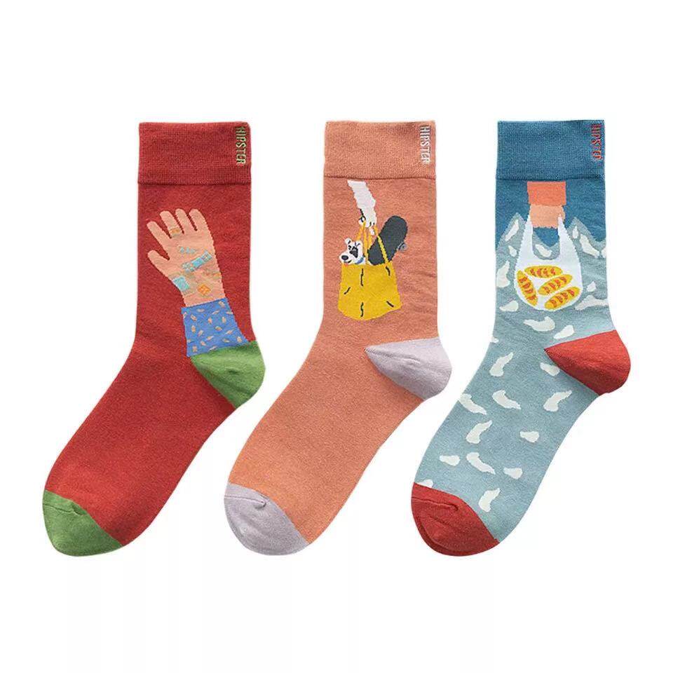 情侣春夏新款文艺复古棉质中筒筒袜创意袜子运动袜