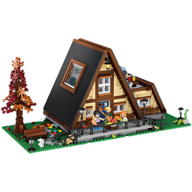 俐智loz小颗颗粒积木小镇三角木屋森林童话建构