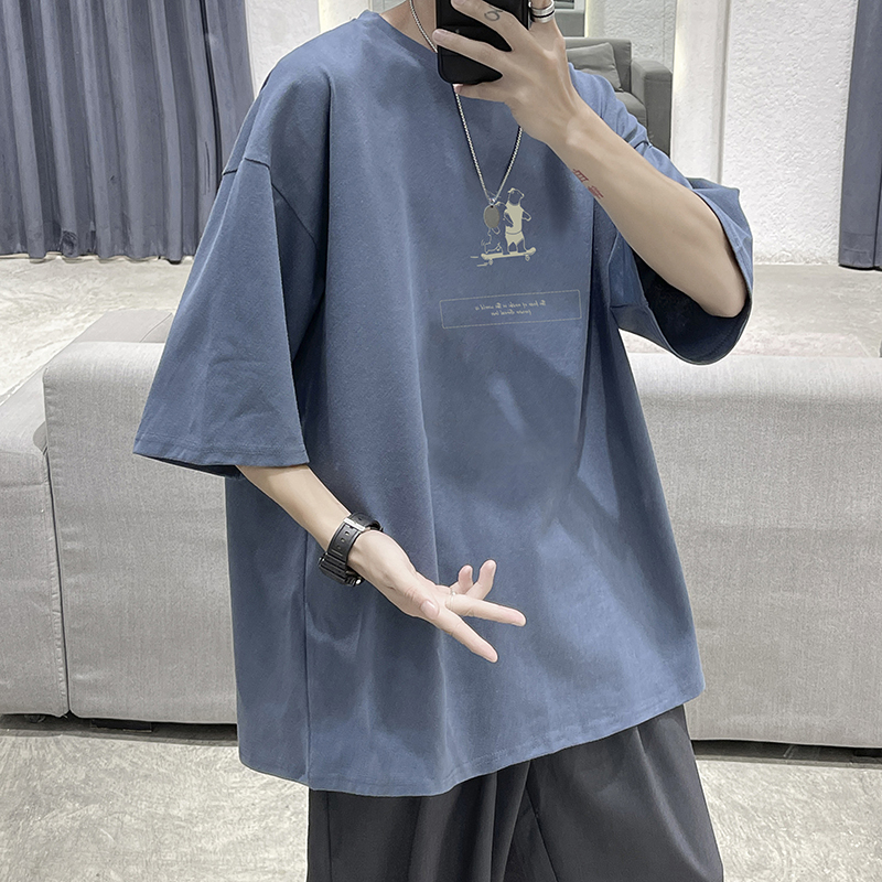 重磅美式短袖T恤男潮牌ins宽松大码半袖纯棉衣服夏季2022新款上衣