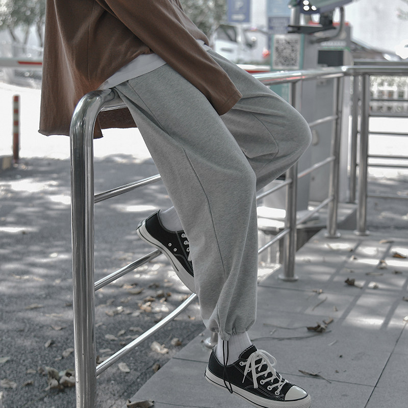 裤子高街ins潮男2021年新款休闲抽绳束脚裤男宽松运动裤春季卫裤