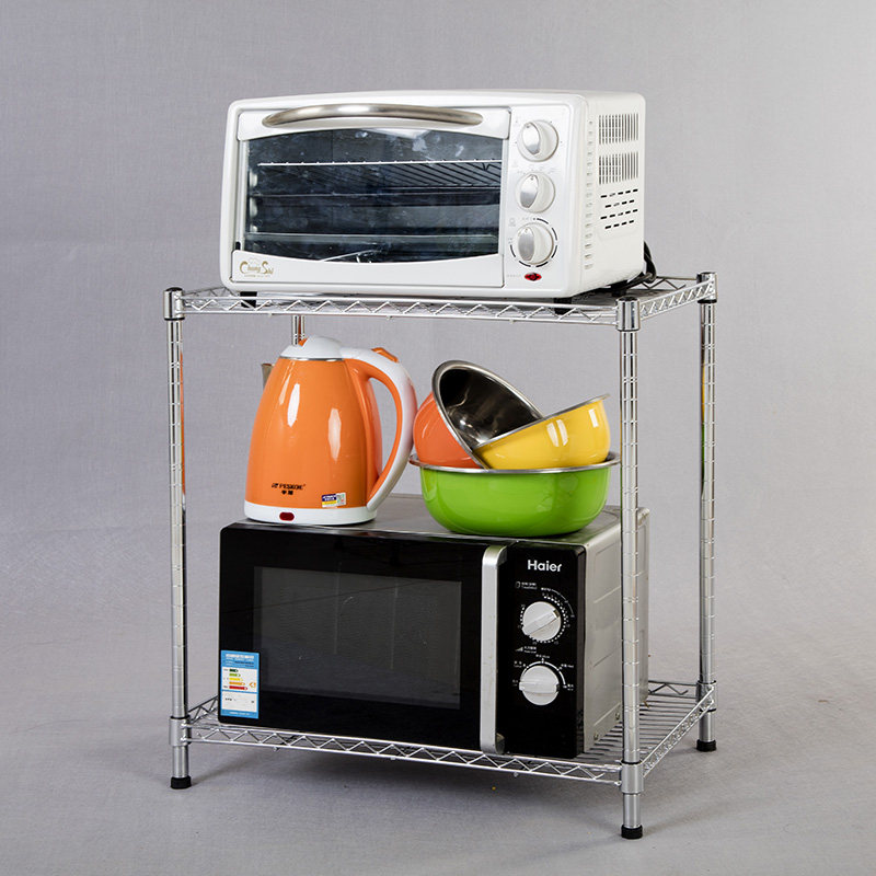 厨房用品置物架2层不锈钢色储物架微波微波炉炉架两层厨房置物架