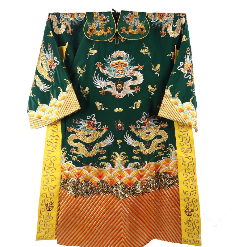 戏曲服装绉料仿手绣团龙男蟒皇帝龙袍包公丞相民族服装