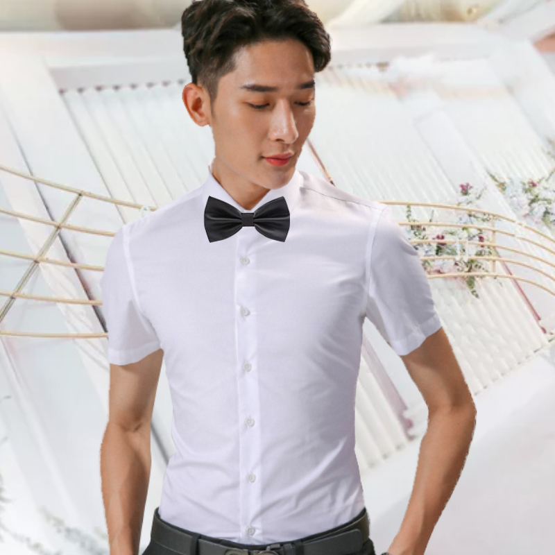 夏季新郎衬衫短袖礼服寸衫男领结伴郎婚礼兄弟衬衫