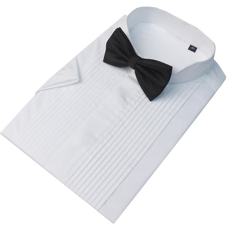 夏季结婚衬衣白衬衣新郎领结男士演出礼服领翼型衬衫