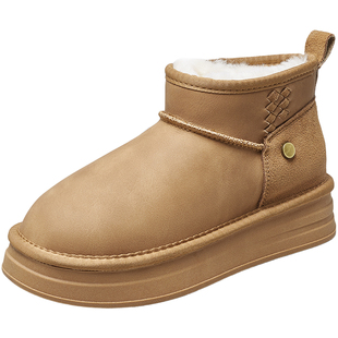 意尔康女鞋2025冬季新款加绒保暖棉鞋厚底短筒雪地靴户外休闲短靴