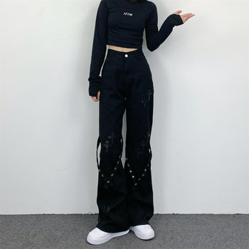 Mommy Chicken Mom ins hip-hop street American cross strap straight workwear loose casual pants for men and women