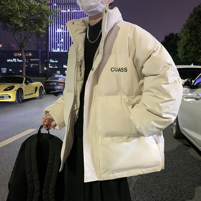 棉衣男秋冬季港风宽松字母印花休闲棉服韩版潮流立领学生棉袄外套