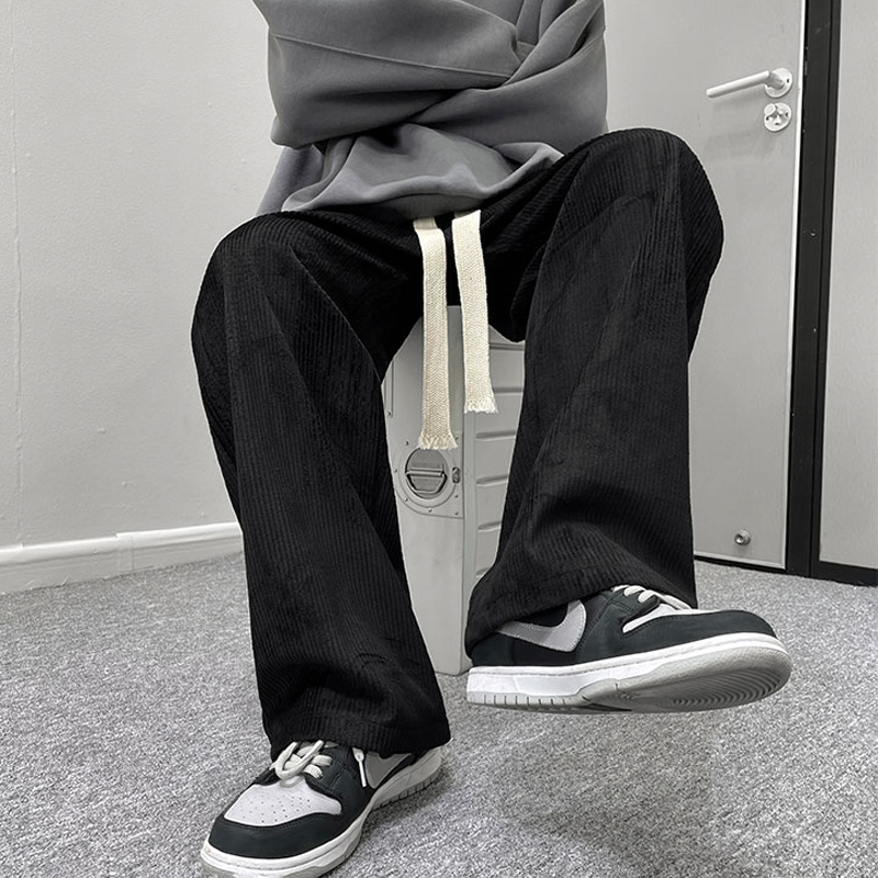 灯芯绒裤子男春季潮牌大码直筒拖地裤港风复古宽松阔腿运动休闲裤