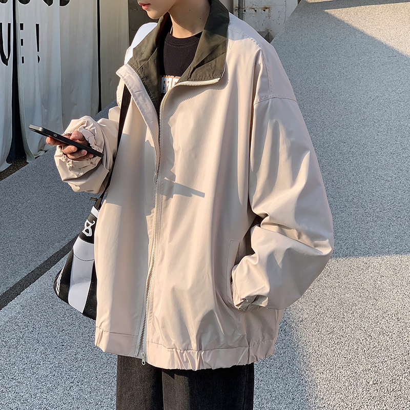 美式立领外套男春季新款潮牌oversize工装夹克日系高街痞帅冲锋衣