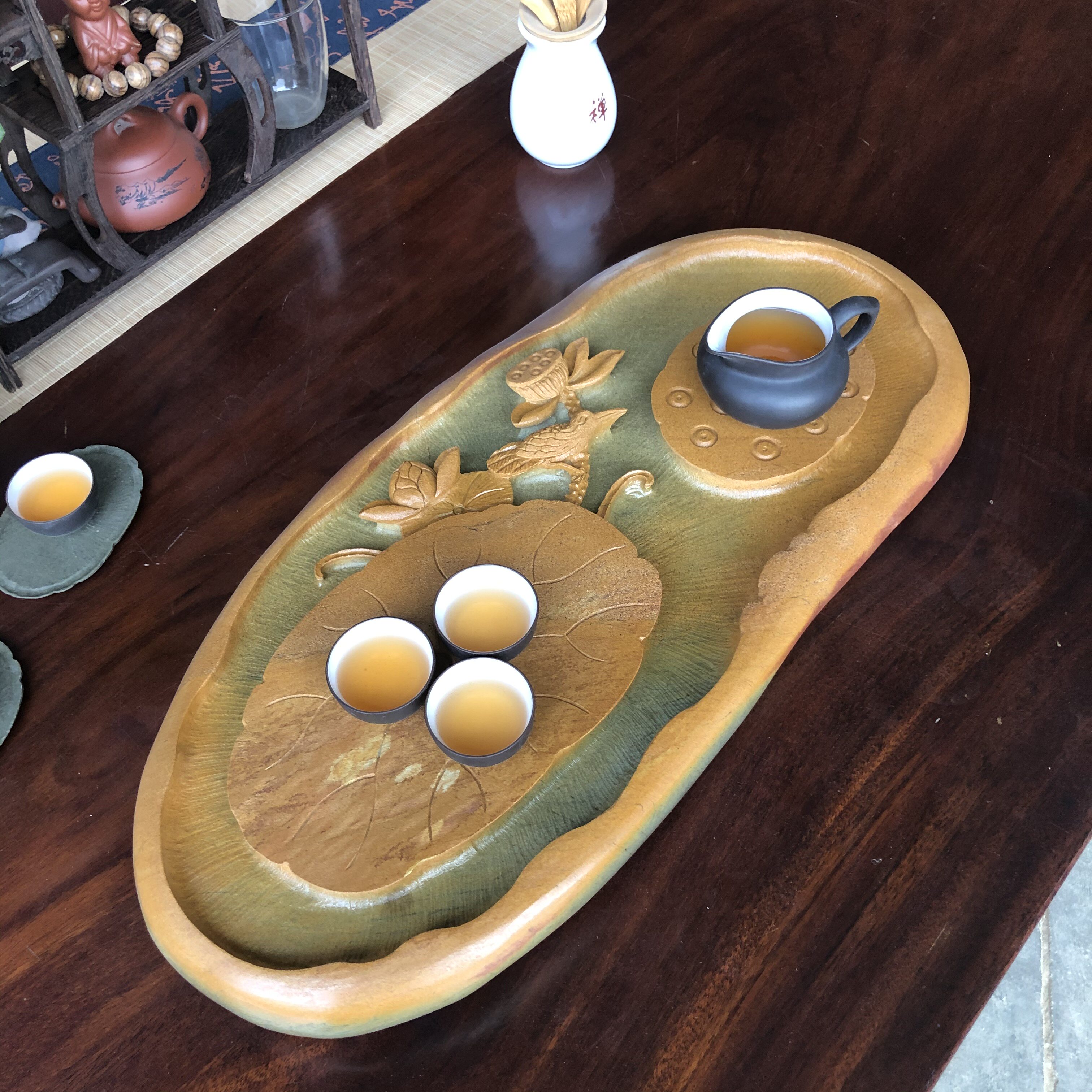 整块雕刻干泡耐存茶具功夫茶功夫山水砚石创意茶盘