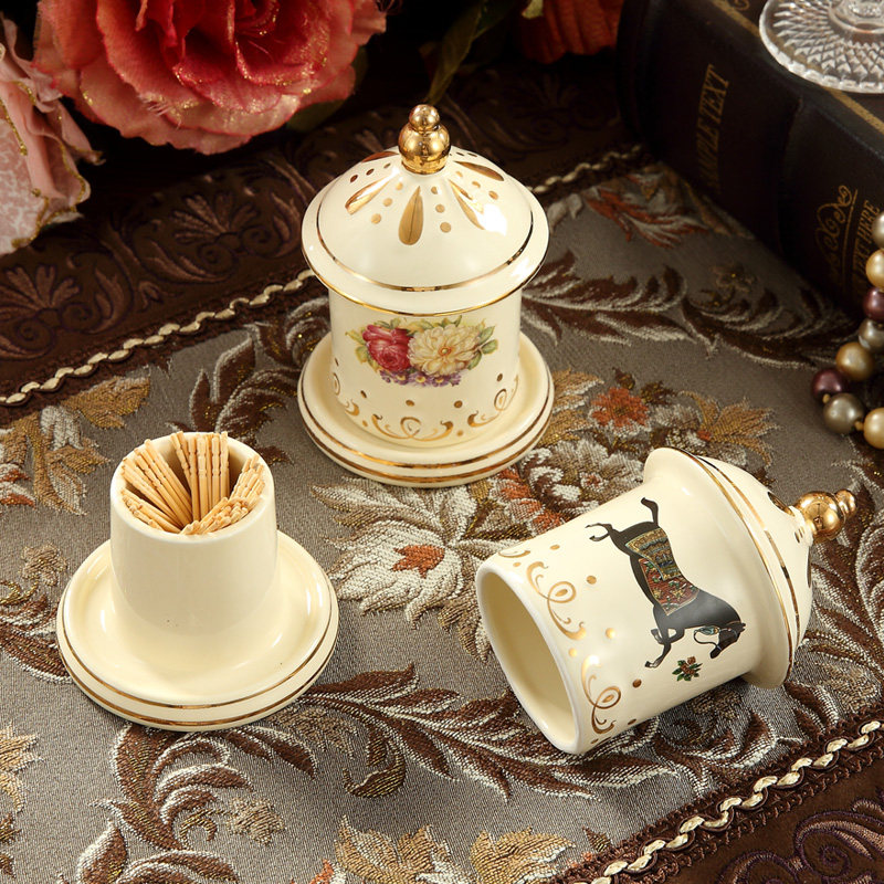 牙签欧式陶瓷客厅餐桌家用棉签筒时尚摆件摆件