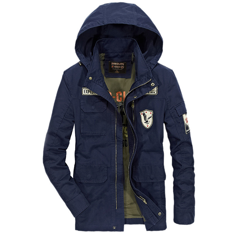 工装夹克春秋季中长款风衣大码军装宽松纯棉帅气全棉韩版男士外套