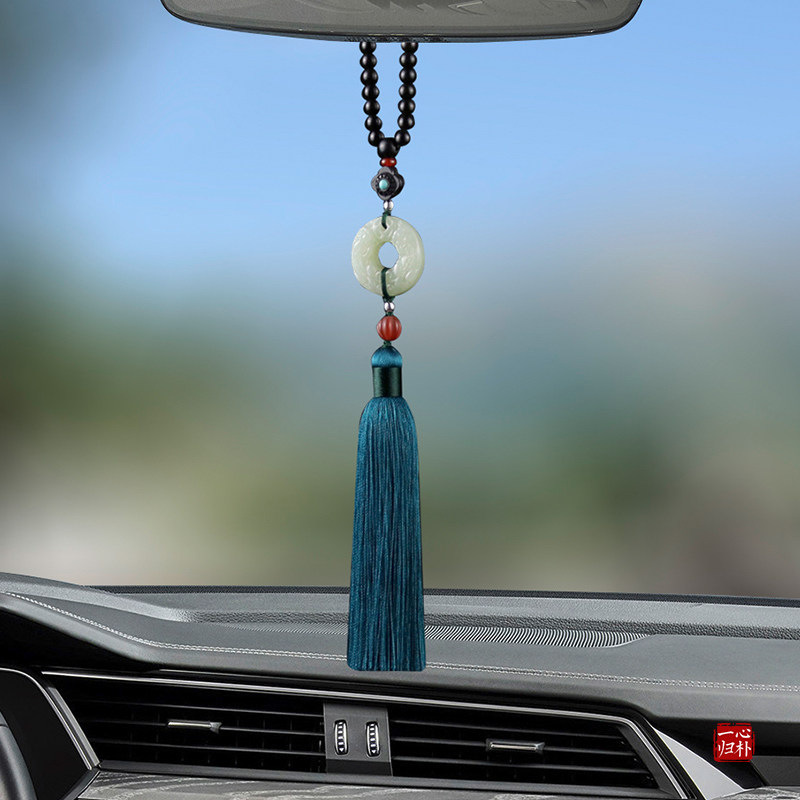 和田玉平安扣汽车挂件貔貅保平安符男女士高档后视镜檀木车内吊饰