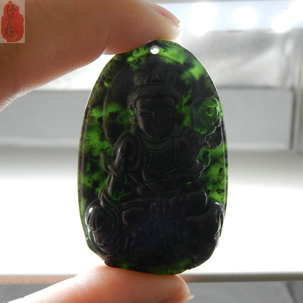 墨绿玉黑绿玉玉坠八大守护神吊坠生肖挂件男士颈饰