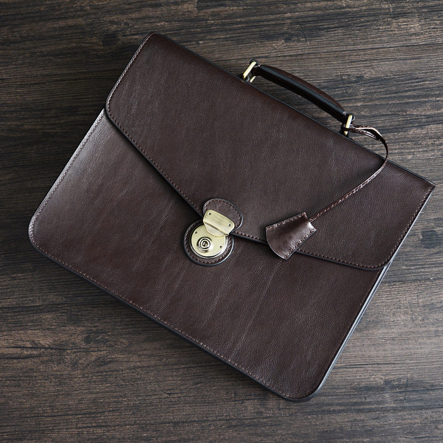 牧石皮艺公文包手工定制女皮包手提包日式真皮商务男士复古公文包