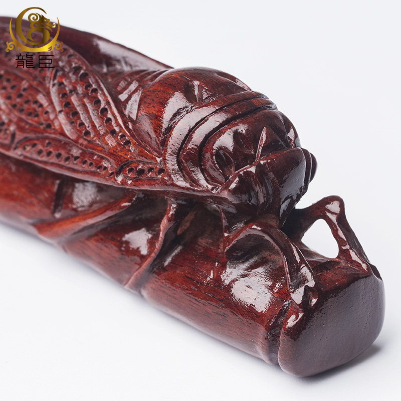 小叶紫檀木雕一鸣惊人男士木质知了蝉文摆件