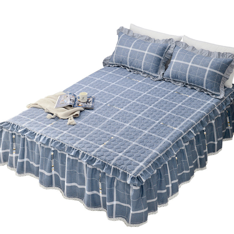 纯棉夹棉床裙床罩单件全棉加厚防尘床套防滑床裙