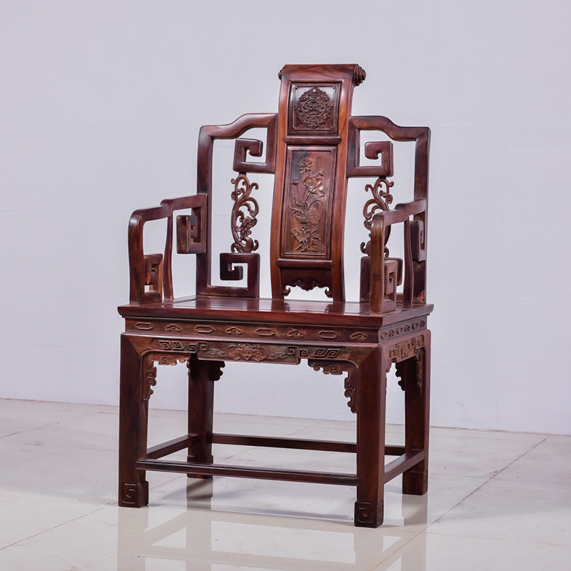 老挝大红酸枝中式实木红木家具单人椅子明清古典会议椅