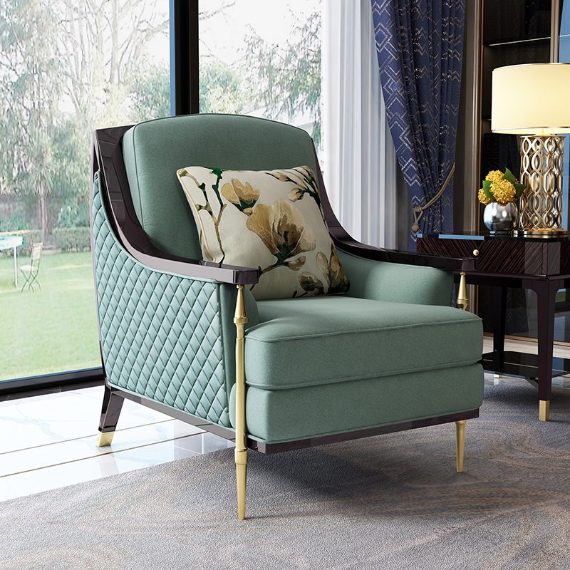 沙发舒雅曼丽美式轻奢布艺休闲椅单人真皮沙发科技布沙发沙发椅