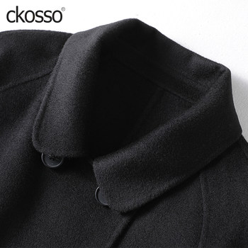 ເສື້ອຂົນແກະແມ່ຍິງຍາວກາງແອວສີດໍາ slimming lazy style double-sided woolen spring new high-end coat cashmere for women